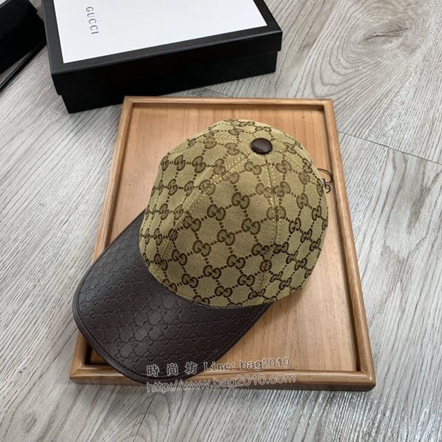 Gucci爆款男士帽子 古馳帆布拼皮印花棒球帽鴨舌帽  mm1752